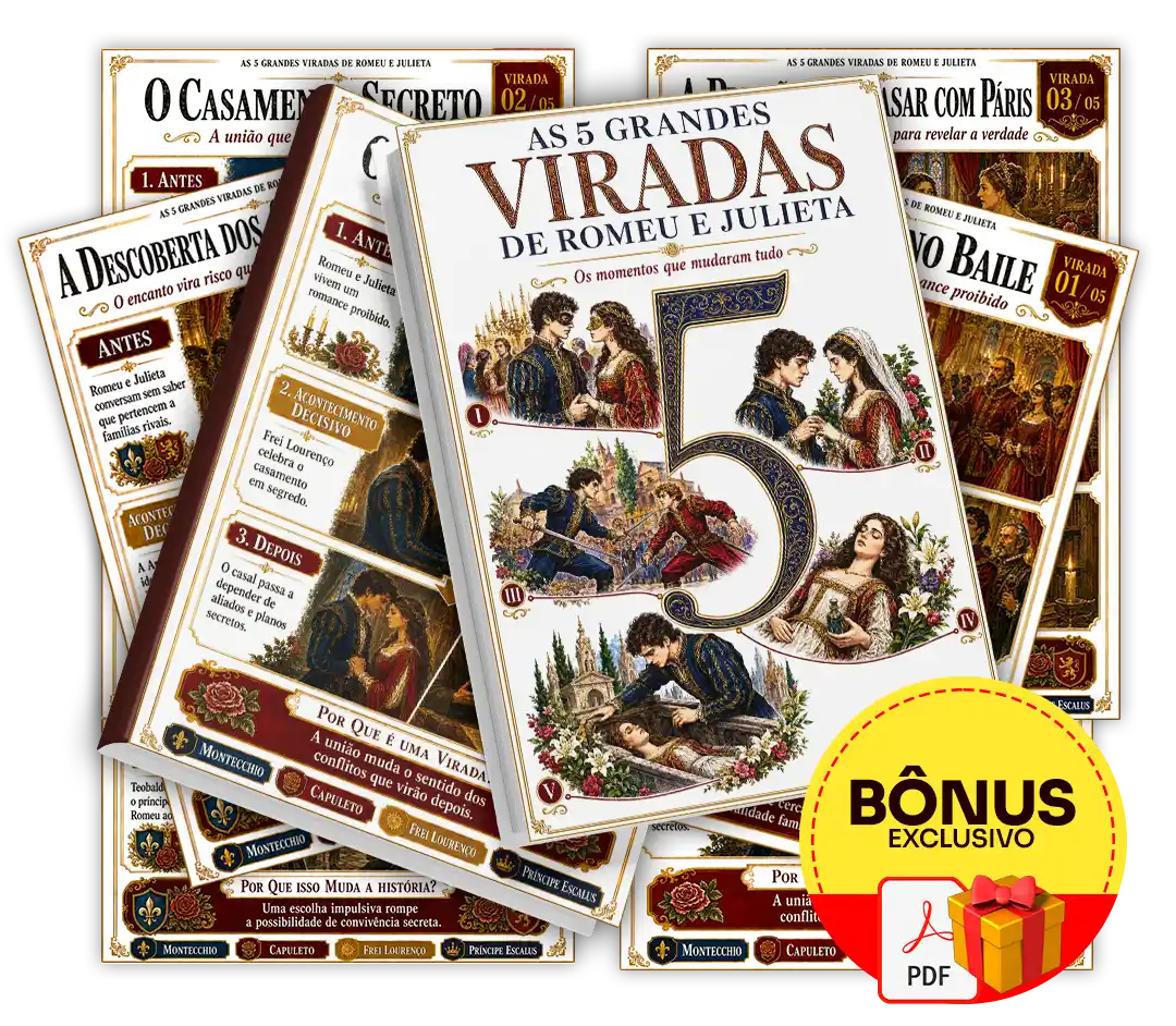 Mockup do bônus As 5 Grandes Viradas de Romeu e Julieta